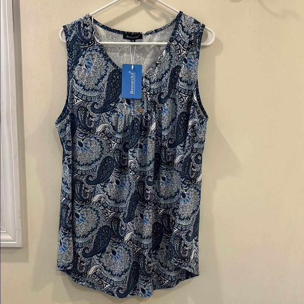 Women’s 2X Blue/White Tank Top Beecarchil